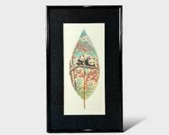 Original Chinese Painting Leaf Vein Pandas Signed Framed