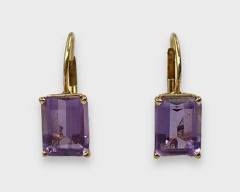 Fine 14K Yellow Gold Amethyst Pierced Earrings