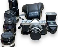 Nikon Nikkormat FTN 35mm Film Camera W/ Nikkor-H Auto 50mm F/2, Nikkor-NC 24mm f/2.8, Nikkor-P 105mm f/2.5, Nikkor-QC 200mm f/4, AF-S Nikkor 55-200mm f/4-5.6