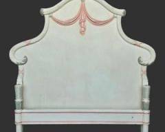 Fantastic French Style Hand Carved Hand Painted Wood Bedframe Twin Head and Foot Board Hollywood Regency Style Swag and Acanthus Leaf