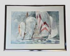 Willard Bond Pencil Signed Magnificent Watercolor of boat Regata in Watercolor Pencil Signed by Pacific Northwest
