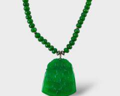 Fine Sterling Silver Carved Jade Statement 22 Inch Necklace