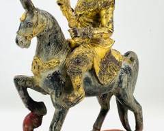 Antique Giltwood Painted Hand Carved Spirit Figure Man Riding Horse