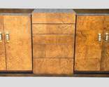 Jay Spectre for Century Furniture High End Burlwood Machine Age Art Deco MCM Modernist Side board -Show stopping Piece with Burled Wood Finish and Brass Hardware