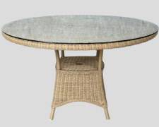 Country Casual Round Faux Wicker Dining Table with Glass top