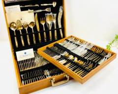 V.U. Solid Nickel-Bronze Thailand(Non Plating) Grand Erawan Design, Dinner Set For 12 Persons flatware In Wooden Case W Certificates