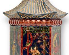 Vintage Chinoiserie Two Piece Pagoda Black Painted Decorative Storage Box