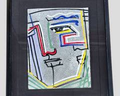 Orlando Aquadelo Botero Columbian 1946 Mixed Media Abstract Male Portrait MCM Mid Century Modern Framed Pencil signed and Numbered 31/50