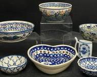 Vintage Hand Made Polish Art Pottery Bowls and Heart Shaped Bowl Lot