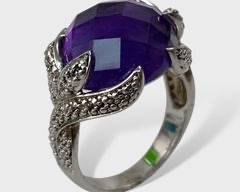 Fine Sterling Silver Amethyst Ring Size 12