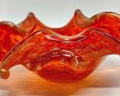 Vintage Murano Art Glass Orange Controlled Bubble Bowl