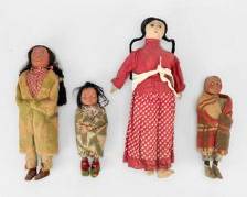 Four Vintage Native American Indian Skookum Dolls