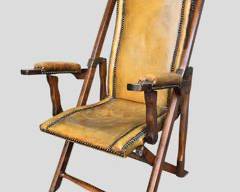 Vintage Leather Folding Campaign Chair Brass tack trim