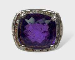 Fine Sterling Silver Amethyst Gemstone Ring Size 8.5