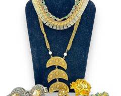 Antique & Vintage Gold Toned Costume Statement Jewelry: Faux Turquoise, Faux Pearl Necklaces, Earrings, Bracelets