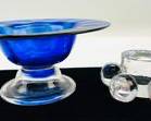Fantastic Steuben Art Glass Glass Stand And Jamestown Glasshouse Footed Blue Bowl