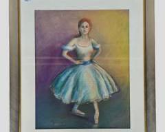 Karen Julinn Mixed Media Pastel Artwork of Young Ballerina Pencil Signed by Artist Painted Wood Frame "Another Turning Point"