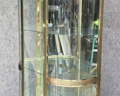 Stunning Vintage Lighted Brass and Glass Lighted Display Cabinet Curved Glass and Glass Shelves
