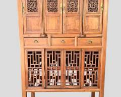 TALL 70.5" Fantastic Chinese Qing Dynasty Fretwork Cabinet Brass Pulls
