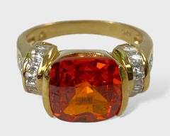 Fine Gilt Sterling Silver Orange Gemstone Ring Size 9