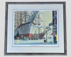 Bruce Elliott Roberts Waterfront Shipyard Street 1875 Lithograph 262/950 Pencil Signed Framed