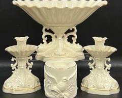 Fine Lenox Hand Decorated 24K Gold Compote, Candle Holders, and Matte Dove Votive