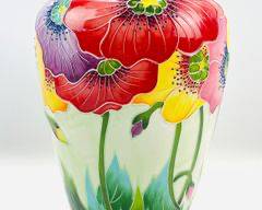 J. McCall Icing On The Cake Poppy Flower Floral Vase Blue Sky Clayworks 12"