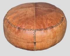 Vintage Leather Pouf with Contrasting Stitching Boho Hippie