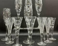 Lenox Crystal Cut Etched Creamer and set of MCM Style Etched Patterned Flutes