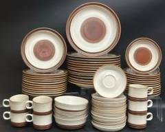 Vintage Denny England Pottery Stoneware Dinner Plates, Salad Plates, Bowls, Saucers, Mugs MCM Mid Century Modern