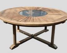 Frontgate Large Marvelous Teak Patio Table Round with Granite or Stone Center