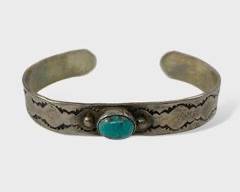 Pawn Silver Turquoise Stampwork Cuff Bracelet