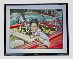 Colleen Ross Colorful Print of Young Woman in Vintage Car 57/145 Limited Edition Serigraph 45 Minutes From Broadway Framed