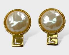 Givenchy Gold Toned Faux Pearl Pierced Earrings