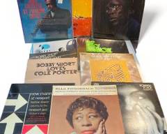 11 Great Jazz Vinyl Records - Miles Davis In A Silent Way Stereo on Columbia cs 9875 and Sketches of Spain Stereo on Columbia KCS 8271, John Coltrane my Favorite Things Stereo Atlantic 1361, Ella Fitzgerald Sings Swing Sweet Songs For Swingers on Verve MG VS 6072, Nina Simone RCA LSP 4102 and 4374, Bobby Short, Roberta Flacka