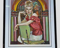 Colleen Ross LARGE "Just the Thought of You" Colorful Print of Young Lady in Front of Retro Juke Box 120/130 Pencil Signed Serigraph Framed