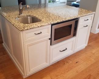 Kitchen island with sink & Sharp microwave/convection oven