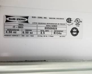 36" Sub-Zero mfg. Jan. 2014