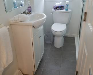 Small bath vanity; commode