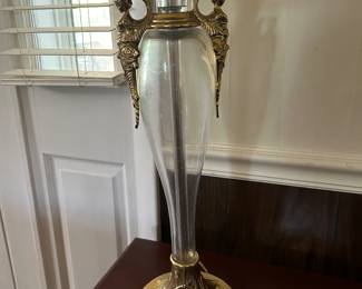 pair of glass and brass lamps