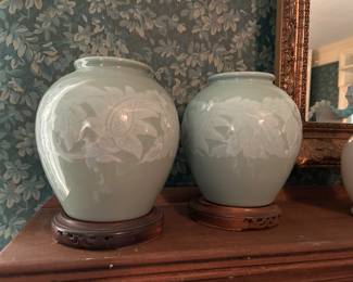 Pair of celadon vases