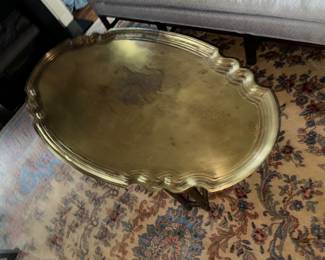 HUGE brass coffee table with wooden base