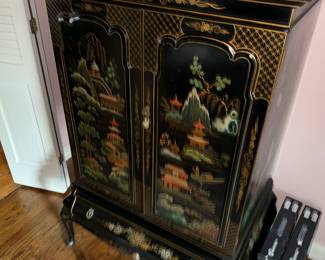 wow, How Pretty!!!!  Asian painted cabinet