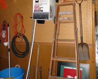 Battery charger, wooden ladder, large bucket to hold beer and such, or pop, or wash your pet