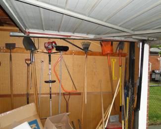 All shapes and sizes of lawn and garden items, some manual, some power, some electric, some rope too