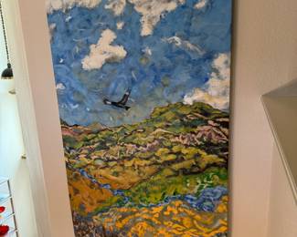 Bird in Stream- Bobby Hamrich  painting - 4’ x 12’