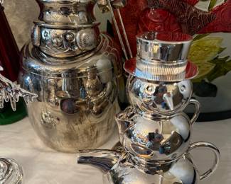 Silver plate snowmen ice bucket and stacking teapot-