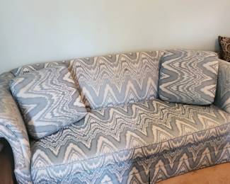 Blue & White Sofa with Pillows