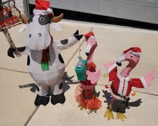 Cow and Flamingo Yard Decor