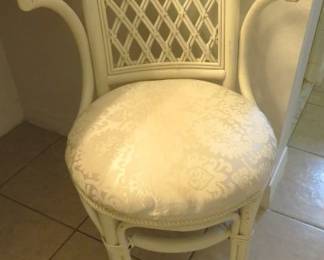 White Wicker Rattan Vanity Stool